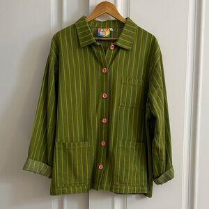 Big Bud Press Green Striped Button-Up Work Shirt with Pink Accents